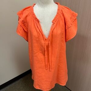 GAP Women's Vibrant Orange Blouse with Ruffle Sleeves